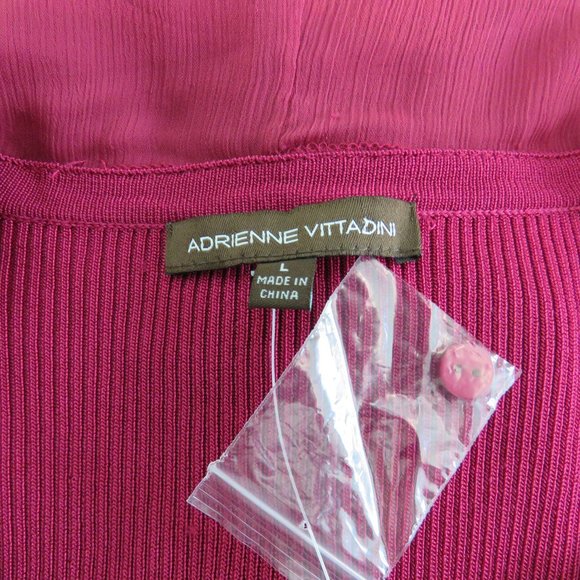 Adrienne Vittadini Magenta Pink Ribbed Ruffle Collar Sweater Size L NWOT - Picture 7 of 9
